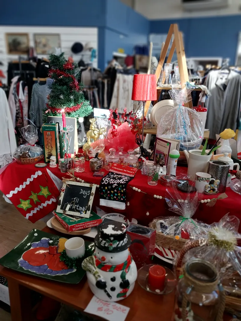 Table of items at the Charity Corner